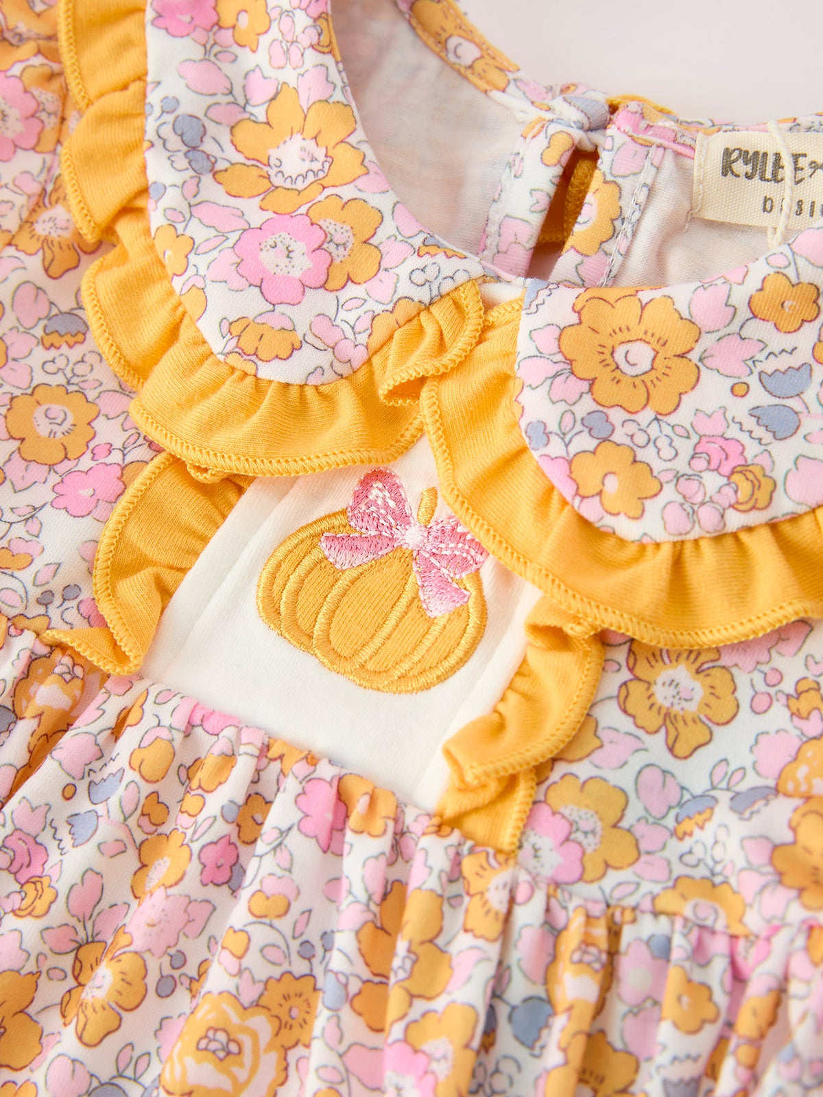Rylee Faith Designs - Halloween Pumpkin Floral Baby Bubble Romper - alternate view 3