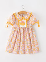 Rylee Faith Designs - Halloween Pumpkin Floral Girls Dress