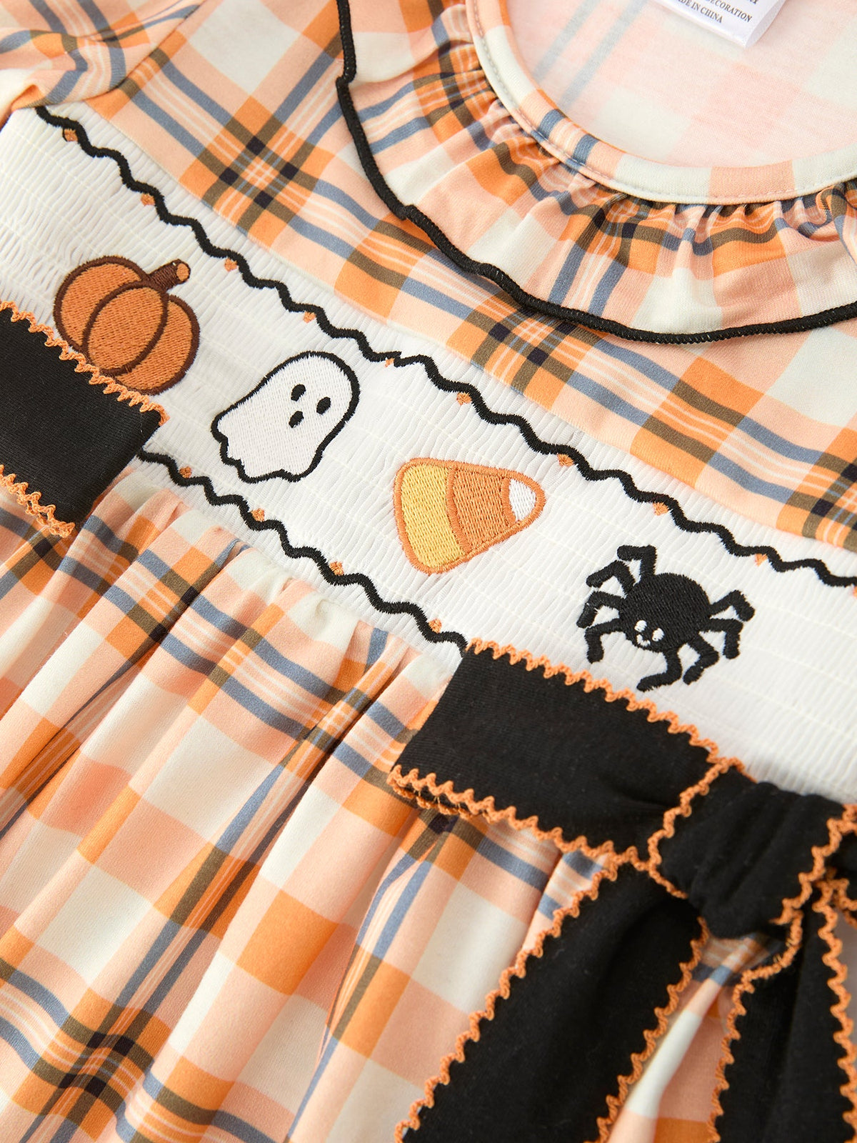 Rylee Faith Designs - Halloween Plaid Smocked Girls Dress - alternate view 4