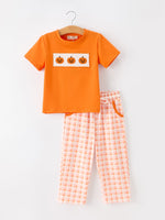 Rylee Faith Designs - Halloween Pumpkin Plaid Boys Pants Set