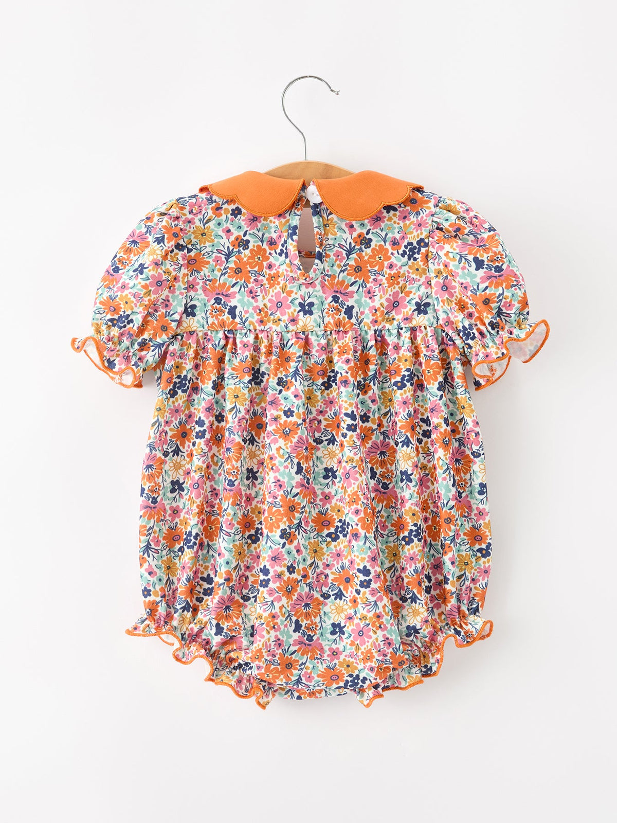 Rylee Faith Designs - Fall Floral Smocked Petals Collar Girls Bubble Romper - alternate view 8