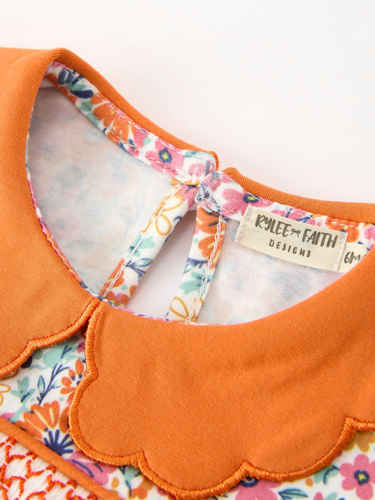 Rylee Faith Designs - Fall Floral Smocked Petals Collar Girls Bubble Romper - alternate view 9