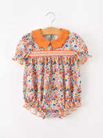 Rylee Faith Designs - Fall Floral Smocked Petals Collar Girls Bubble Romper - alternate view 7