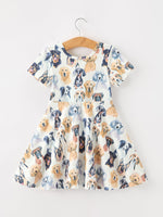 Rylee Faith Designs - Dog Print Girls Short Sleeve Twirl Dress - alternate view 2