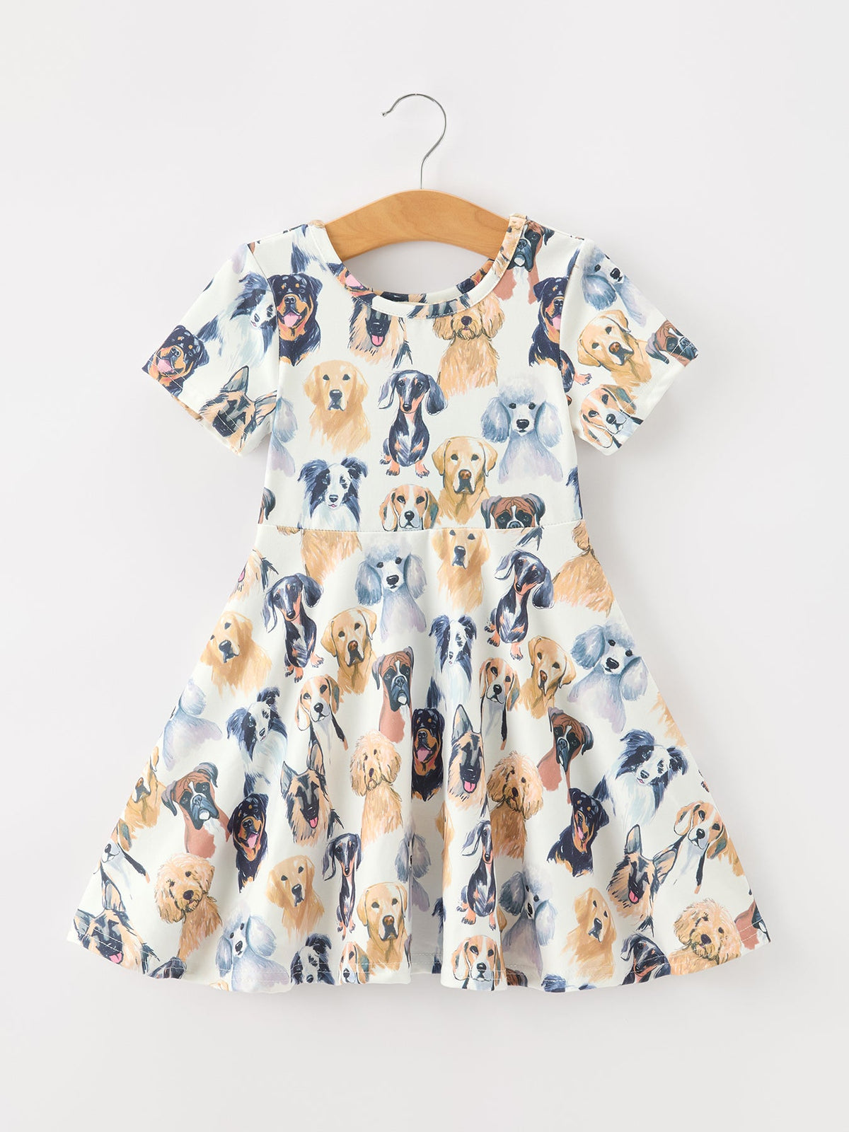 Rylee Faith Designs - Dog Print Girls Short Sleeve Twirl Dress