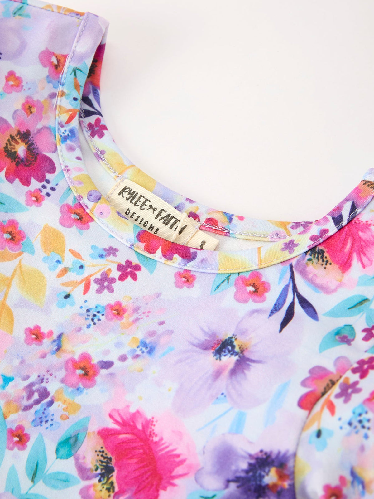 Rylee Faith Designs - Fall Watercolor Floral Print Girls Ruffle Hem Twirl Dress - alternate view 3