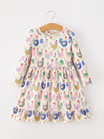 Rylee Faith Designs - Fall Farm Chicken Print Girls Ruffle Hem Twirl Dress - alternate view 6