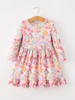 Rylee Faith Designs - Fall Butterfly Floral Print Girls Ruffle Hem Twirl Dress - alternate view 6