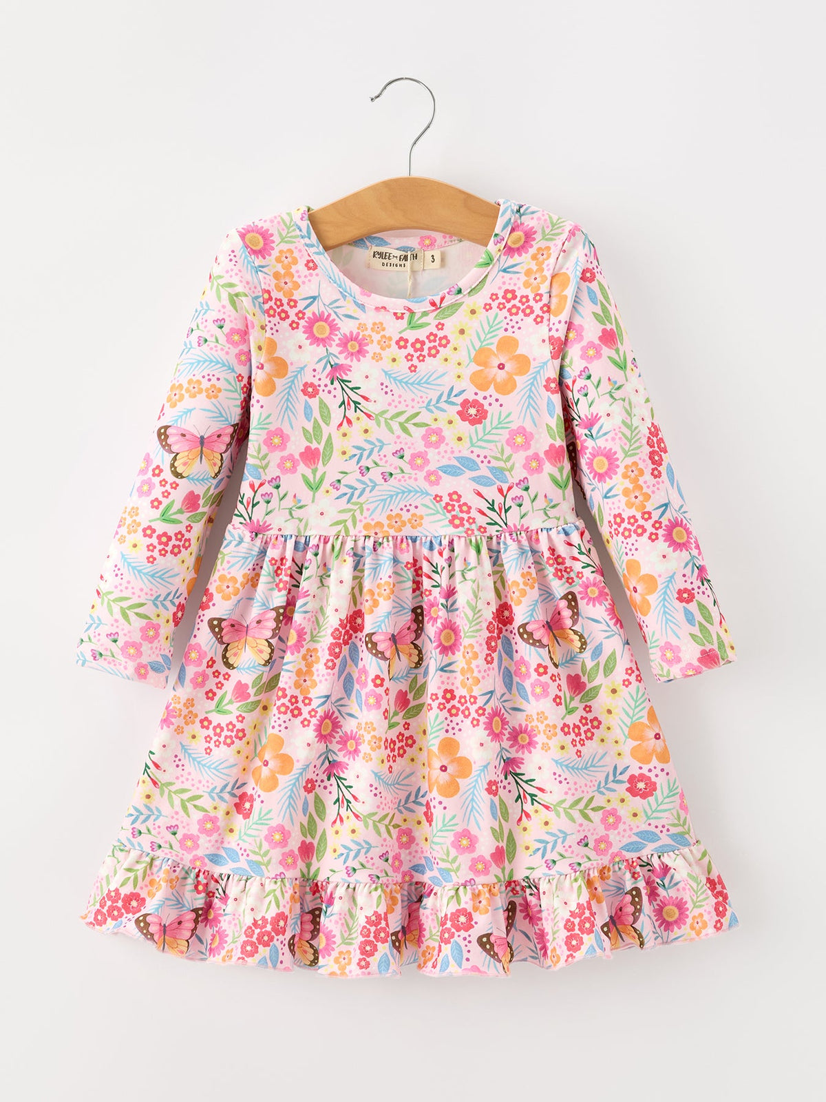 Rylee Faith Designs - Fall Butterfly Floral Print Girls Ruffle Hem Twirl Dress - alternate view 6