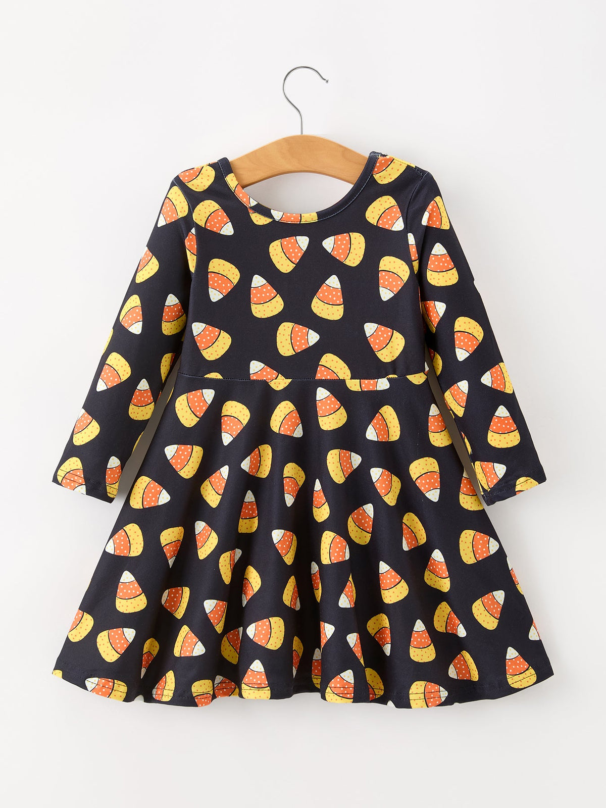 Rylee Faith Designs - Halloween Candy Corn Girls Long Sleeve Twirl Dress - alternate view 2