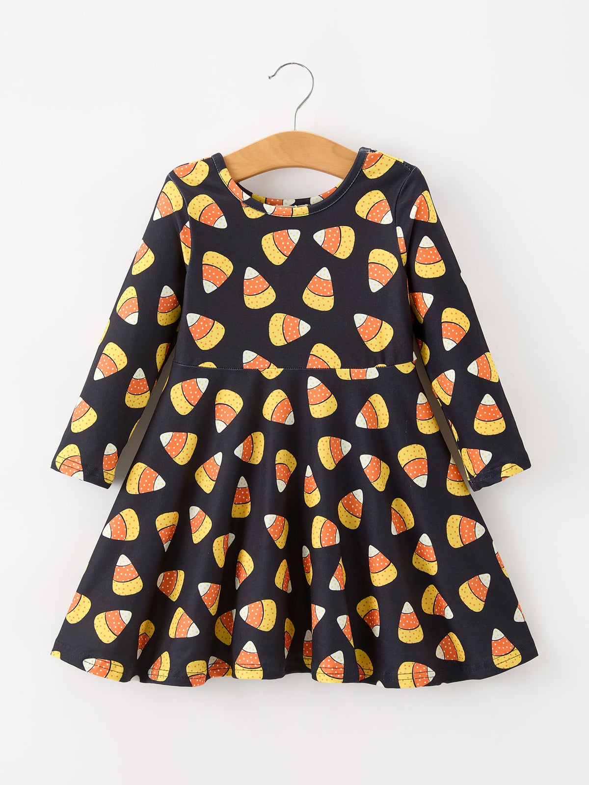 Rylee Faith Designs - Halloween Candy Corn Girls Long Sleeve Twirl Dress