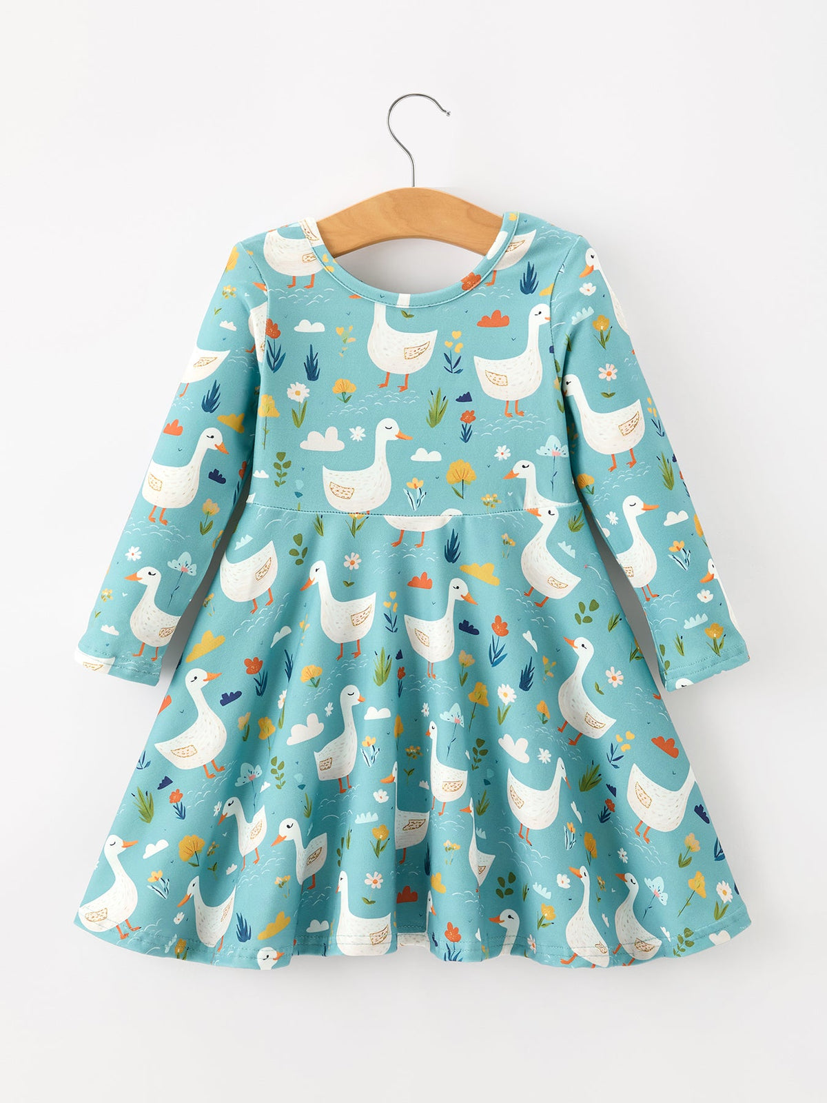 Rylee Faith Designs - Fall Goose Print Girls Long Sleeve Twirl Dress - alternate view 7