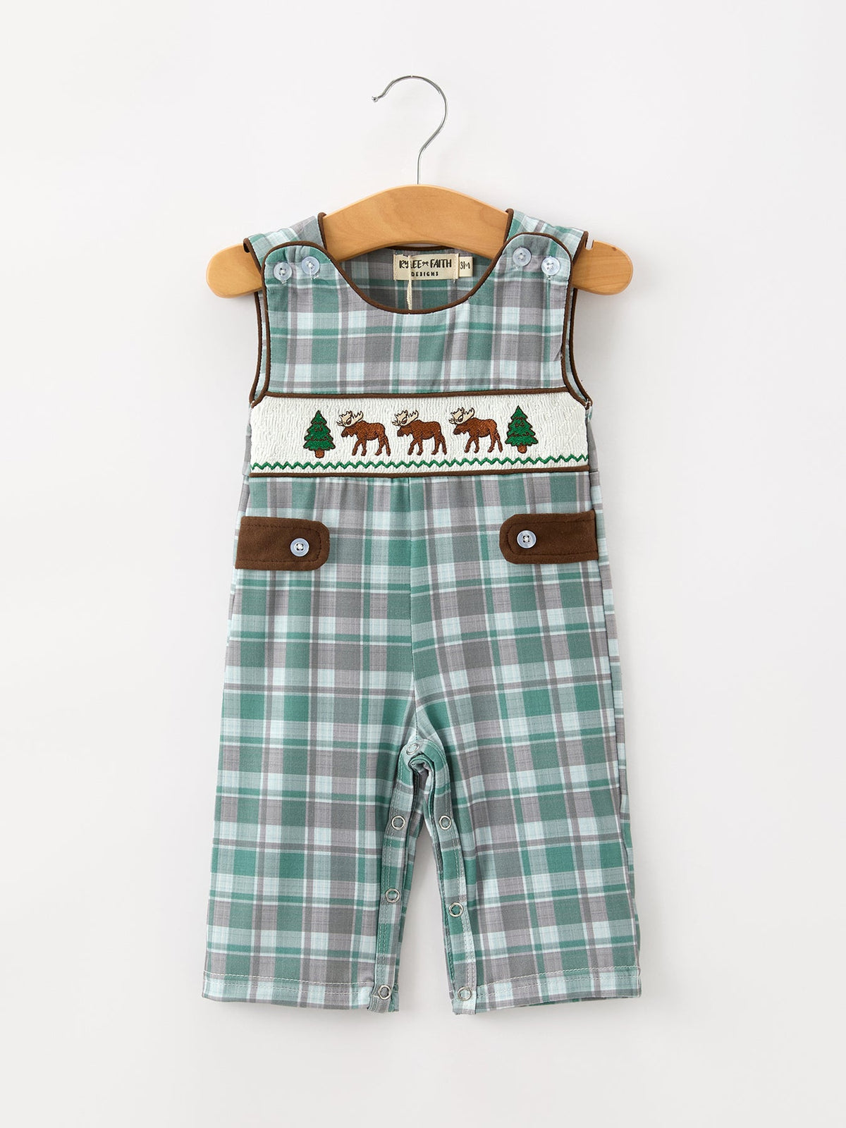 Rylee Faith Designs - Plaid Moose Smocked Baby Boy JonJon
