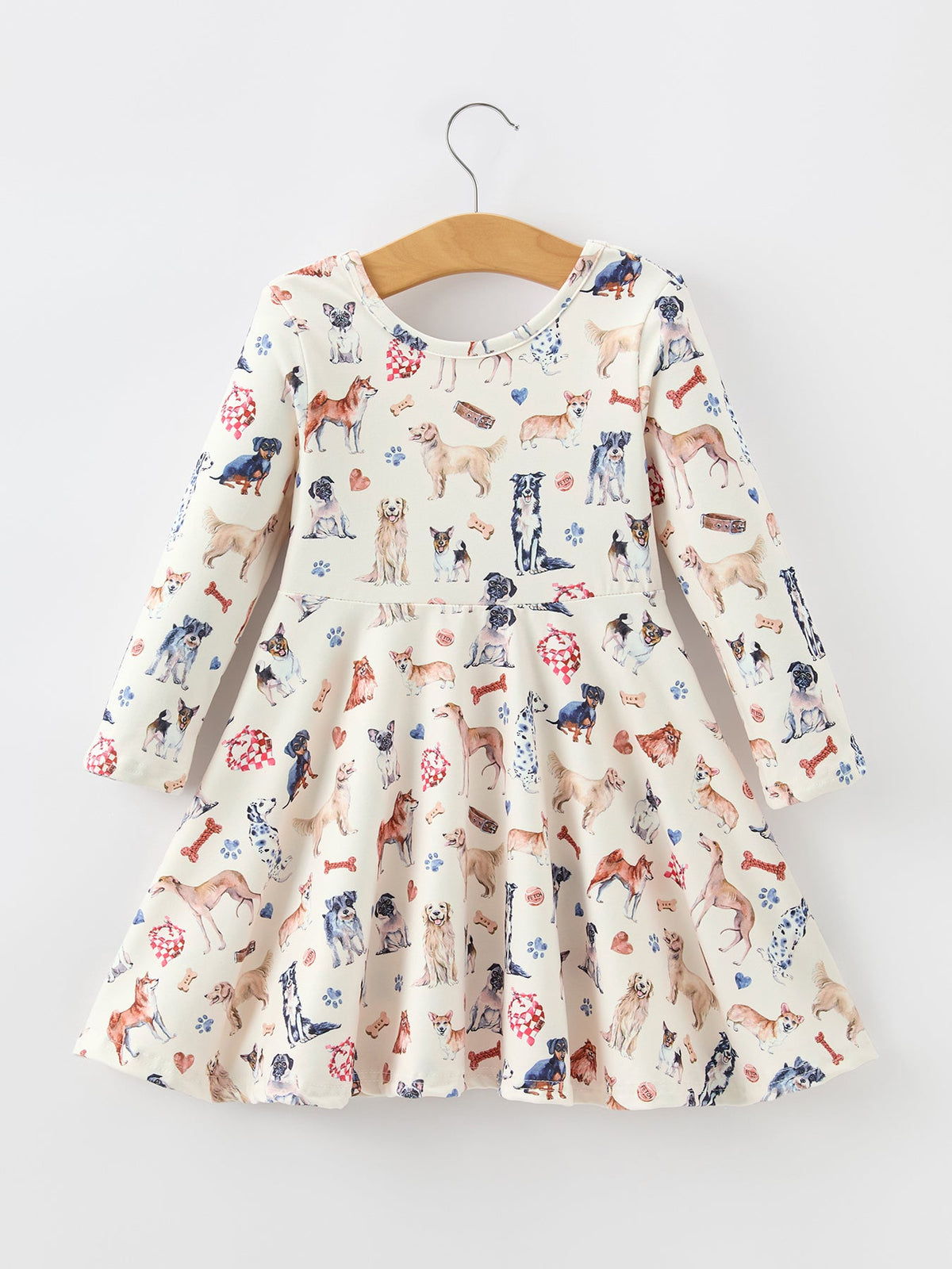 Rylee Faith Designs - Fall Dog Print Girls Long Sleeve Twirl Dress - alternate view 2