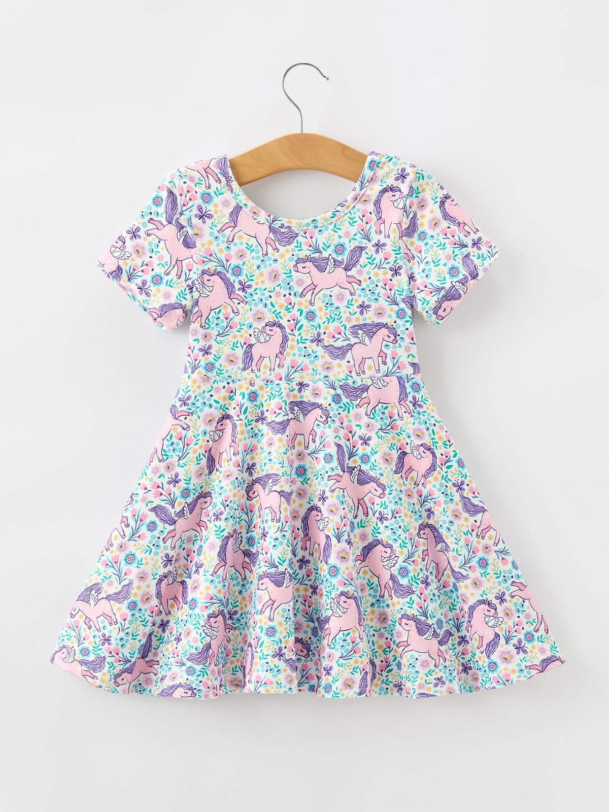 Rylee Faith Designs - Unicorn Floral Print Girls Short Sleeve Twirl Dress - alternate view 7
