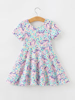 Rylee Faith Designs - Unicorn Floral Print Girls Short Sleeve Twirl Dress - alternate view 7