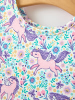 Rylee Faith Designs - Unicorn Floral Print Girls Short Sleeve Twirl Dress - alternate view 8