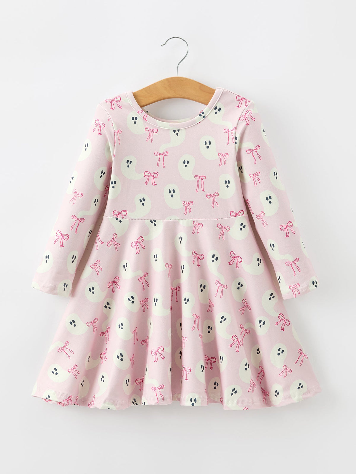 Rylee Faith Designs - Halloween Ghost Bow Print Girls Long Sleeve Twirl Dress