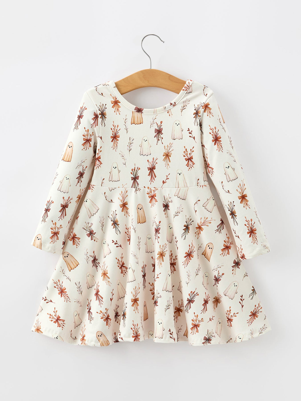 Rylee Faith Designs - Halloween Ghost Floral Bow Girls Long Sleeve Twirl Dress - alternate view 2