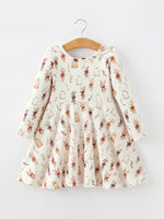 Rylee Faith Designs - Halloween Ghost Floral Bow Girls Long Sleeve Twirl Dress