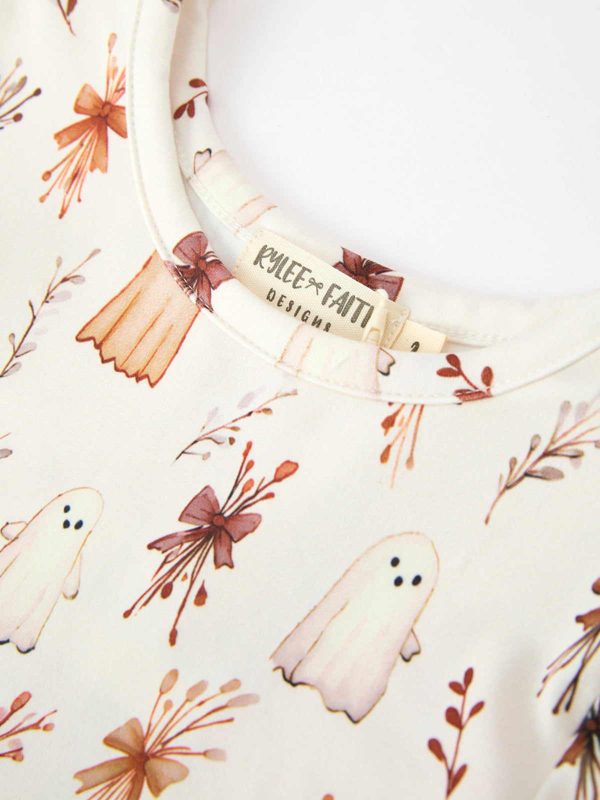 Rylee Faith Designs - Halloween Ghost Floral Bow Girls Long Sleeve Twirl Dress - alternate view 3