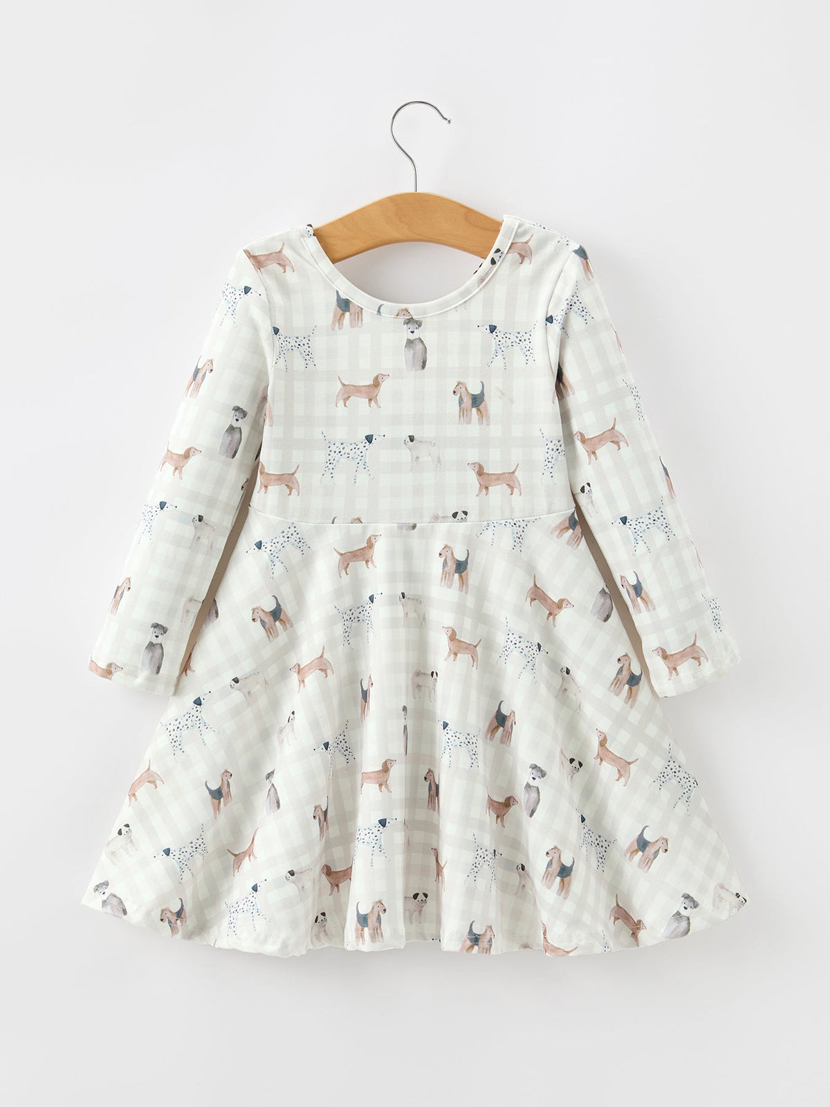 Rylee Faith Designs - Fall Plaid Dog Print Girls Long Sleeve Twirl Dress - alternate view 7