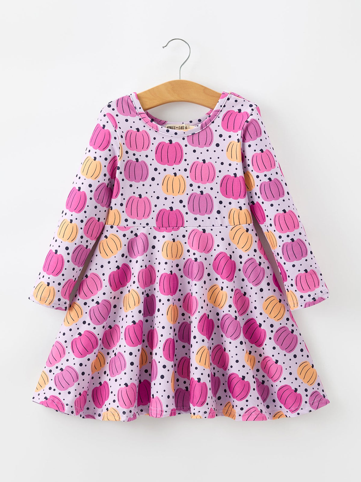 Rylee Faith Designs - Halloween Pumpkin Print Girls Long Sleeve Twirl Dress