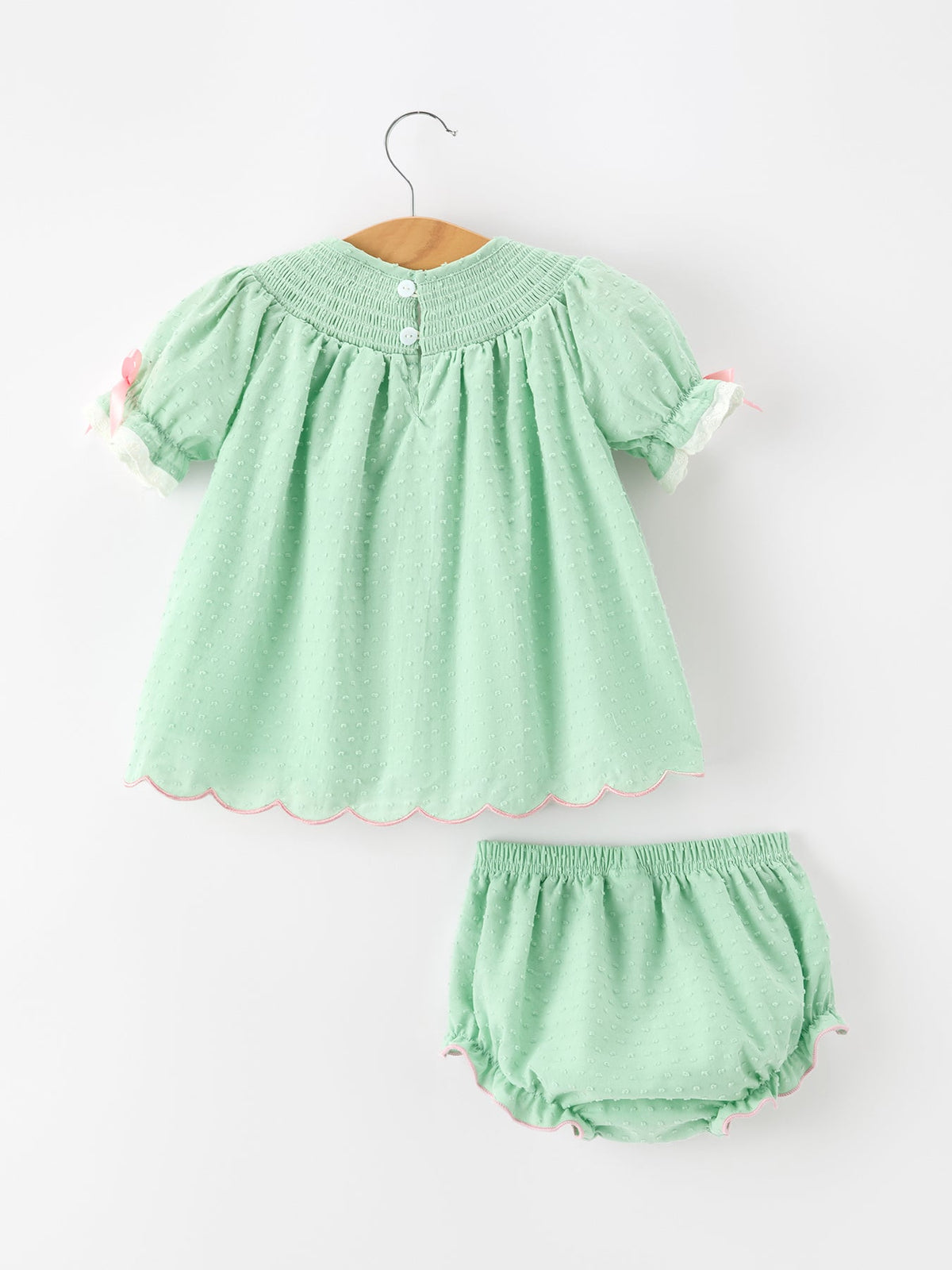 Rylee Faith Designs - Christmas Mint Green Smocked Santa Baby Girl Bloomer Set - alternate view 2