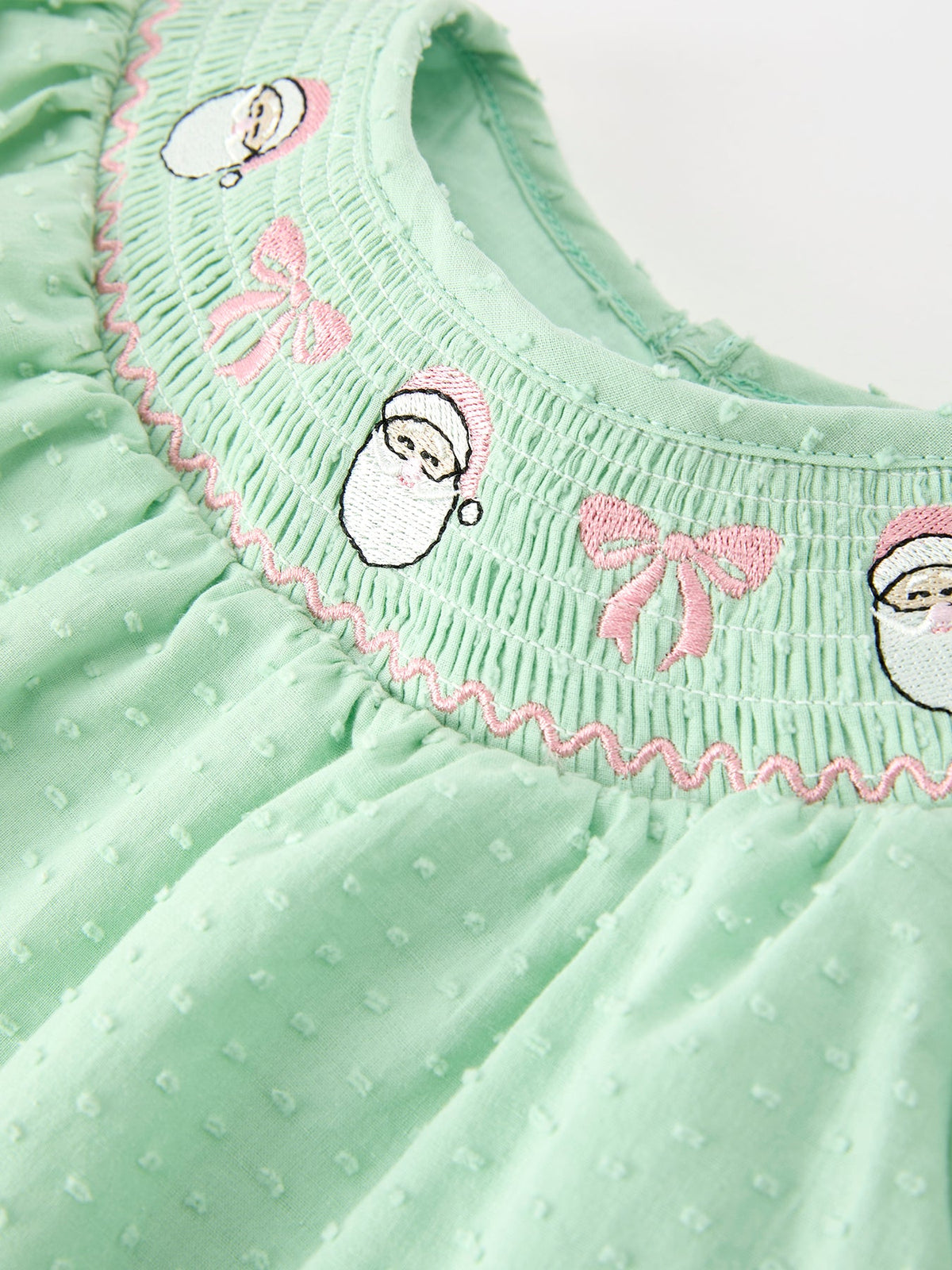 Rylee Faith Designs - Christmas Mint Green Smocked Santa Baby Girl Bloomer Set - alternate view 3