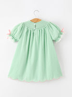 Rylee Faith Designs - Christmas Mint Green Smocked Santa Girls Puff Sleeve Dress - alternate view 2