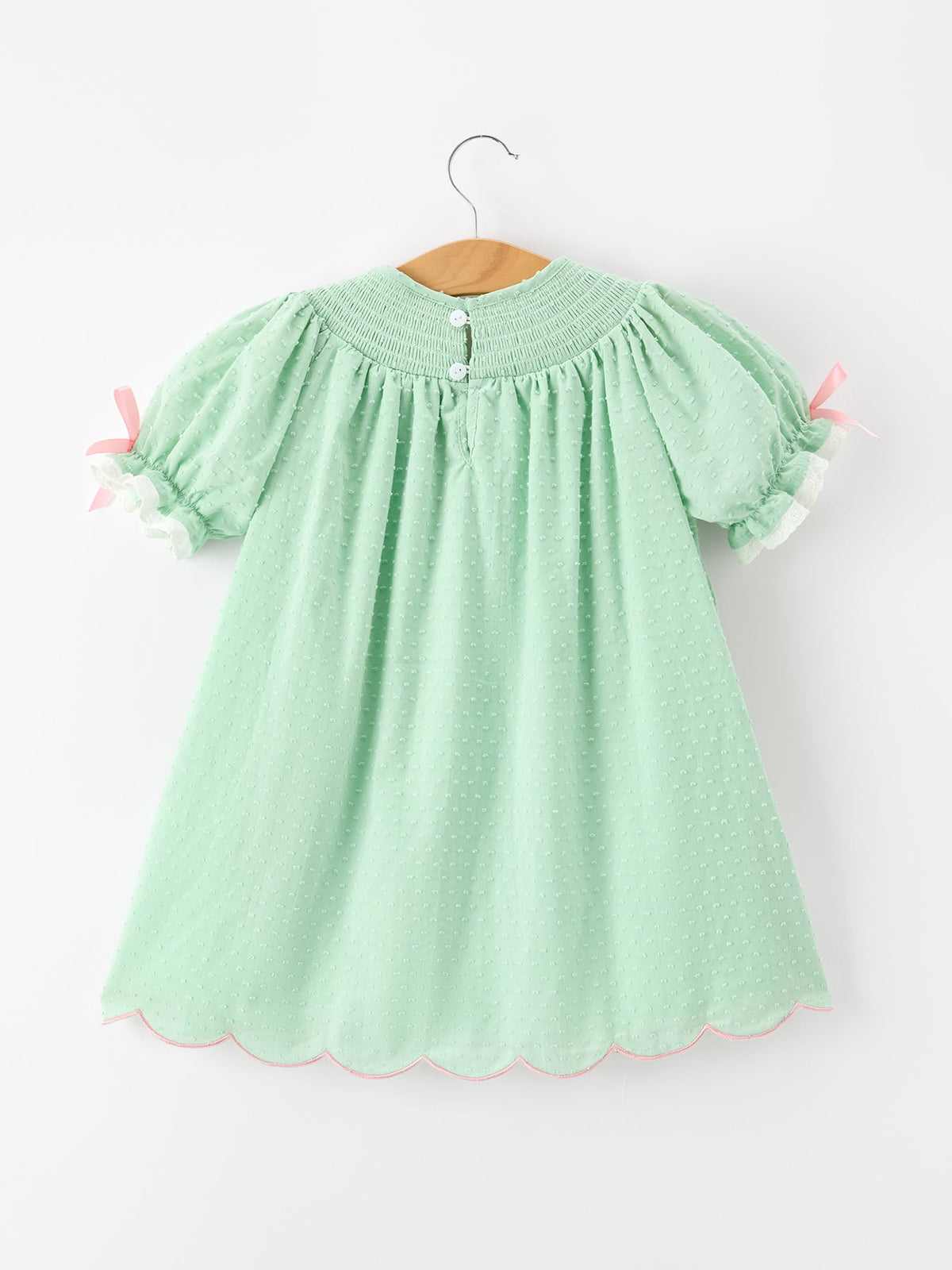 Rylee Faith Designs - Christmas Mint Green Smocked Santa Girls Puff Sleeve Dress - alternate view 2