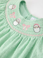 Rylee Faith Designs - Christmas Mint Green Smocked Santa Girls Puff Sleeve Dress - alternate view 3