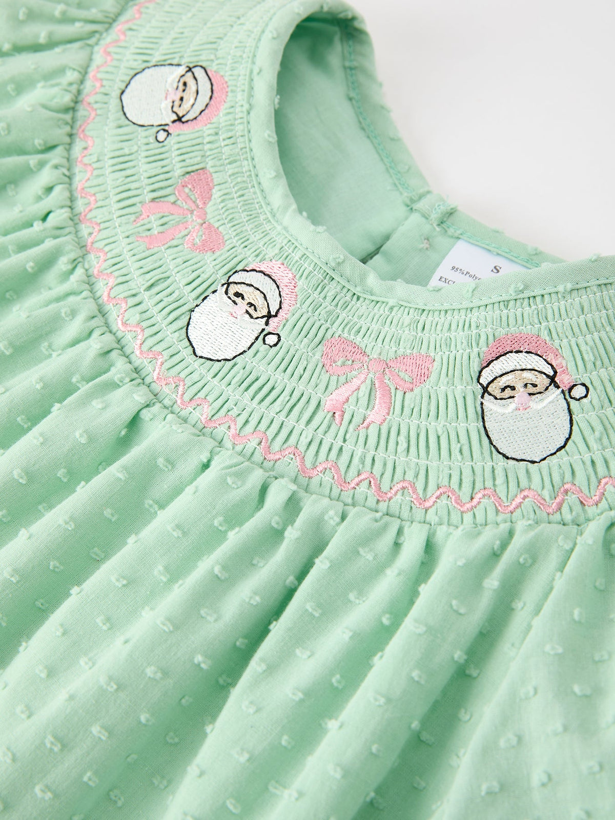 Rylee Faith Designs - Christmas Mint Green Smocked Santa Girls Puff Sleeve Dress - alternate view 3