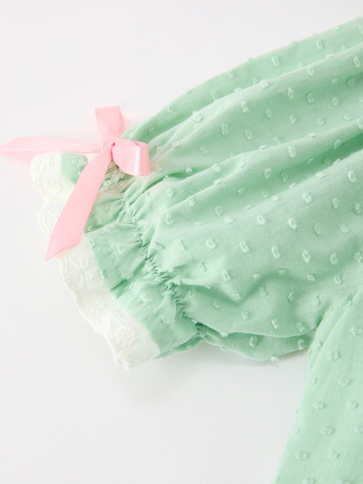 Rylee Faith Designs - Christmas Mint Green Smocked Santa Girls Puff Sleeve Dress - alternate view 4