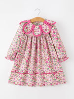 Rylee Faith Designs - Hot Pink Floral Petals Collar Girl Dress