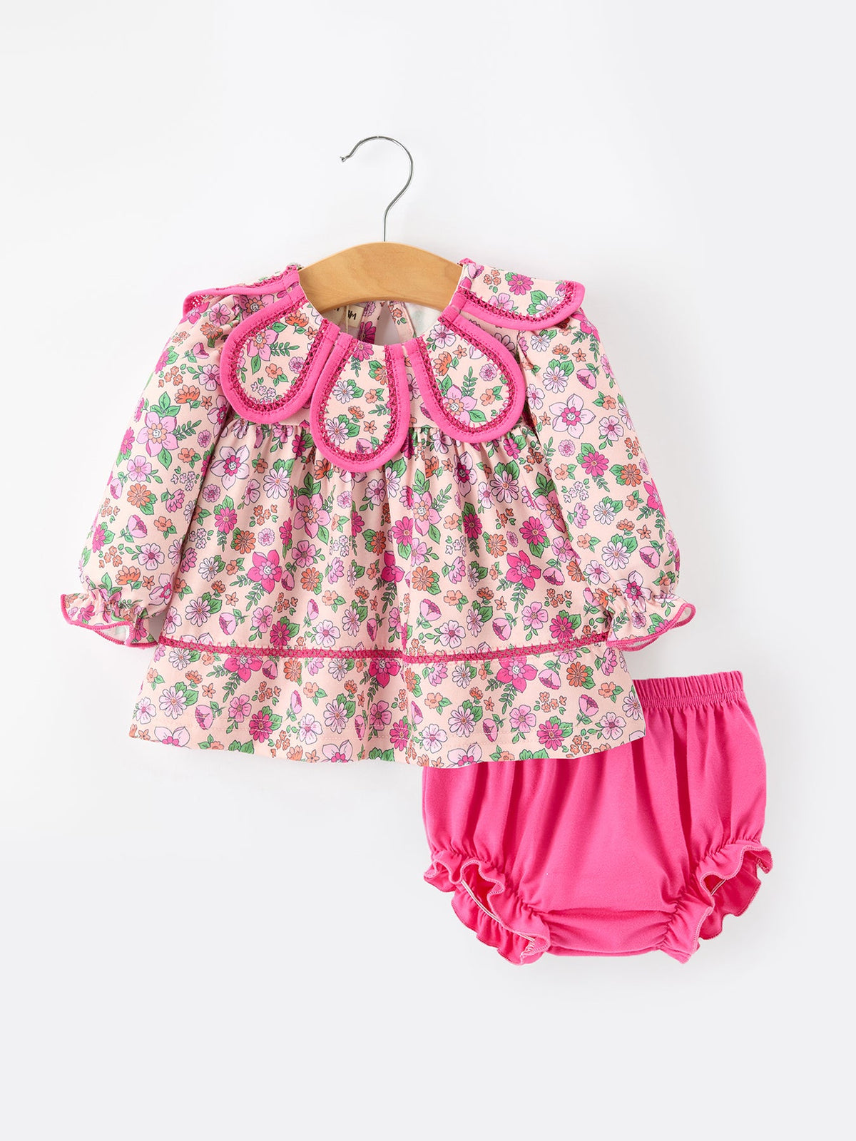 Rylee Faith Designs - Hot Pink Floral Petals Collar Girl Bloomer Set