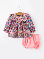 Rylee Faith Designs - Pink Floral Petals Collar Girl Bloomer Set