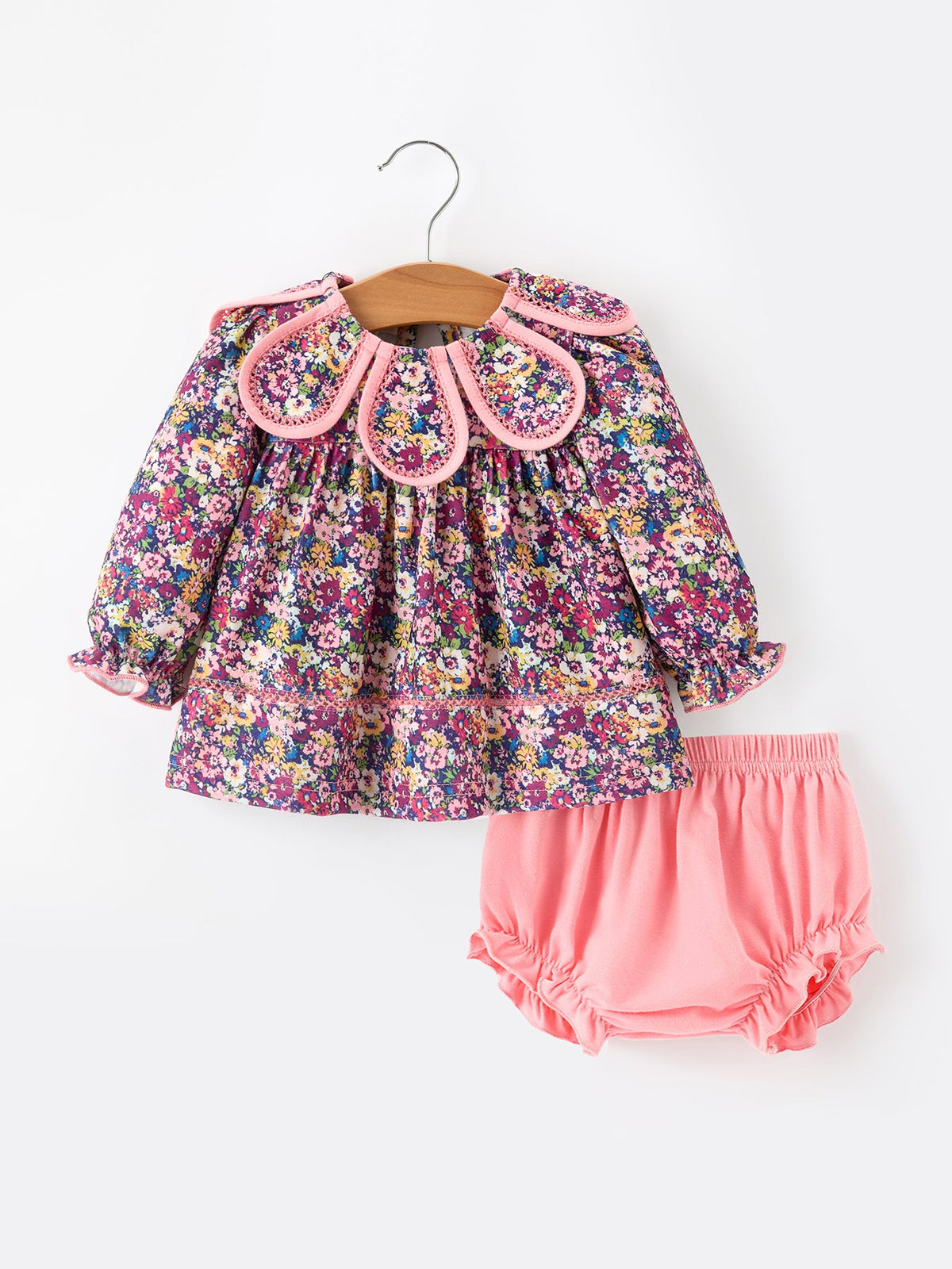 Rylee Faith Designs - Pink Floral Petals Collar Girl Bloomer Set