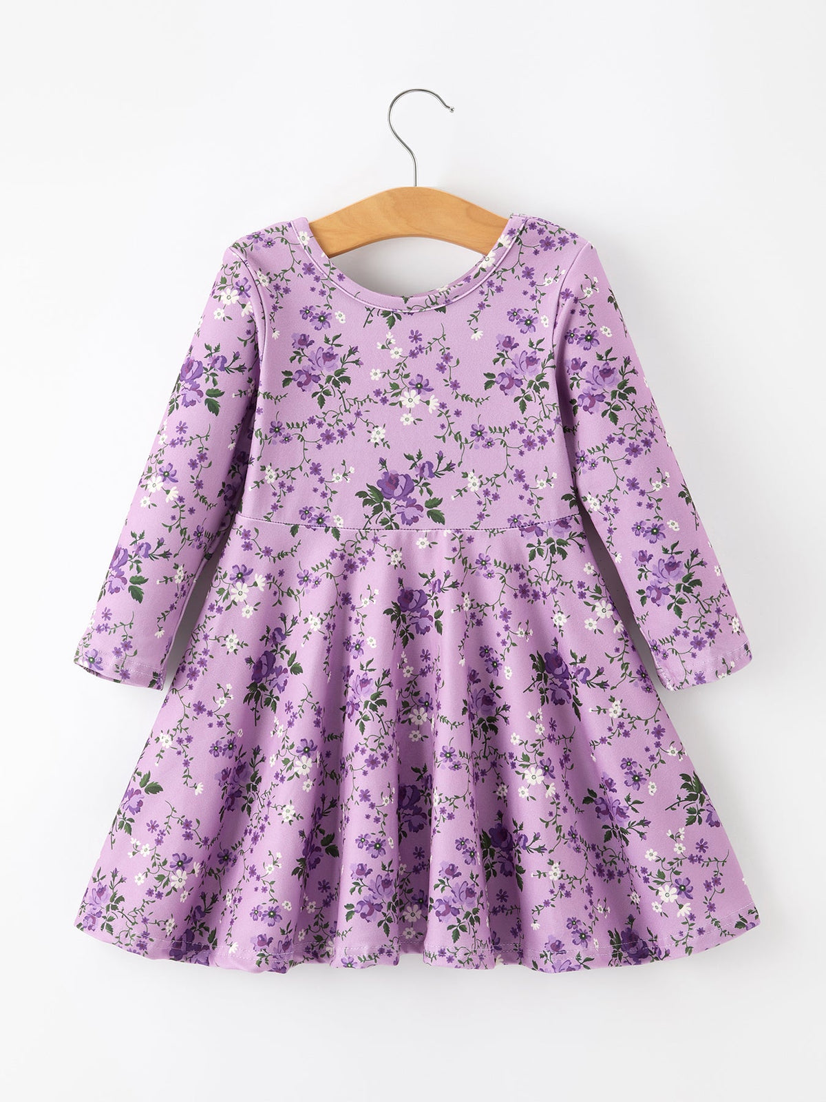 Rylee Faith Designs - Fall Lavender Floral Print Girls Long Sleeve Twirl Dress - alternate view 9