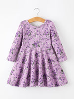 Rylee Faith Designs - Fall Lavender Floral Print Girls Long Sleeve Twirl Dress - alternate view 8