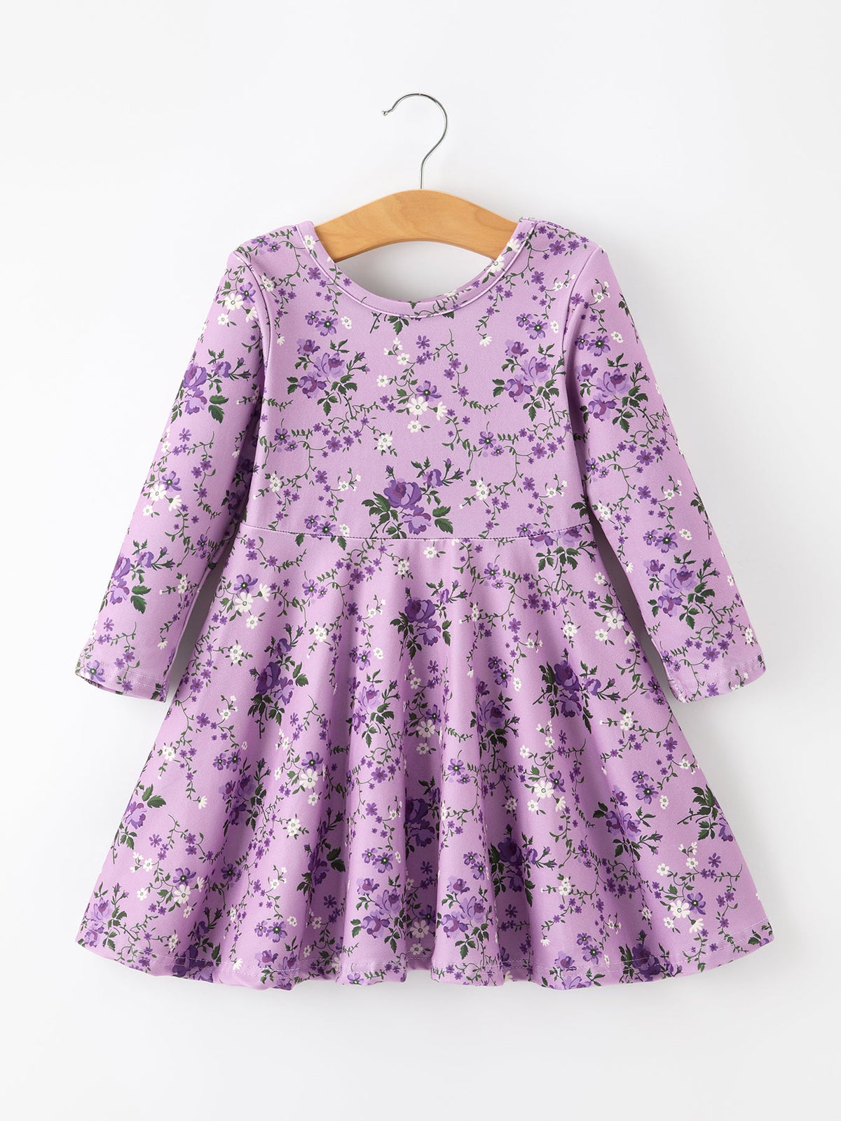 Rylee Faith Designs - Fall Lavender Floral Print Girls Long Sleeve Twirl Dress - alternate view 8