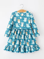 Rylee Faith Designs - Fall Cat Print Girls Long Sleeve Ruffle Hem Dress - alternate view 7