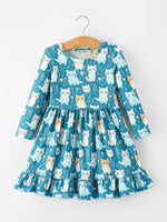 Rylee Faith Designs - Fall Cat Print Girls Long Sleeve Ruffle Hem Dress - alternate view 6