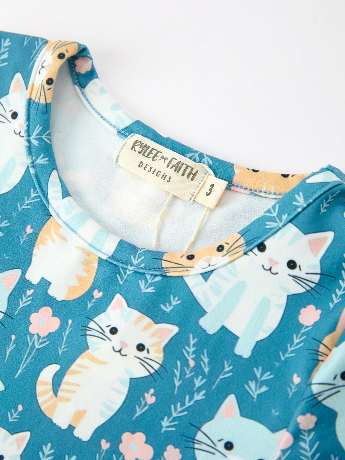 Rylee Faith Designs - Fall Cat Print Girls Long Sleeve Ruffle Hem Dress - alternate view 8