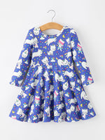 Rylee Faith Designs - Fall Ghost Cat Print Girls Long Sleeve Twirl Dress