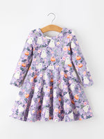 Rylee Faith Designs - Halloween Ghost Pumpkin Girls Long Sleeve Twirl Dress - alternate view 7