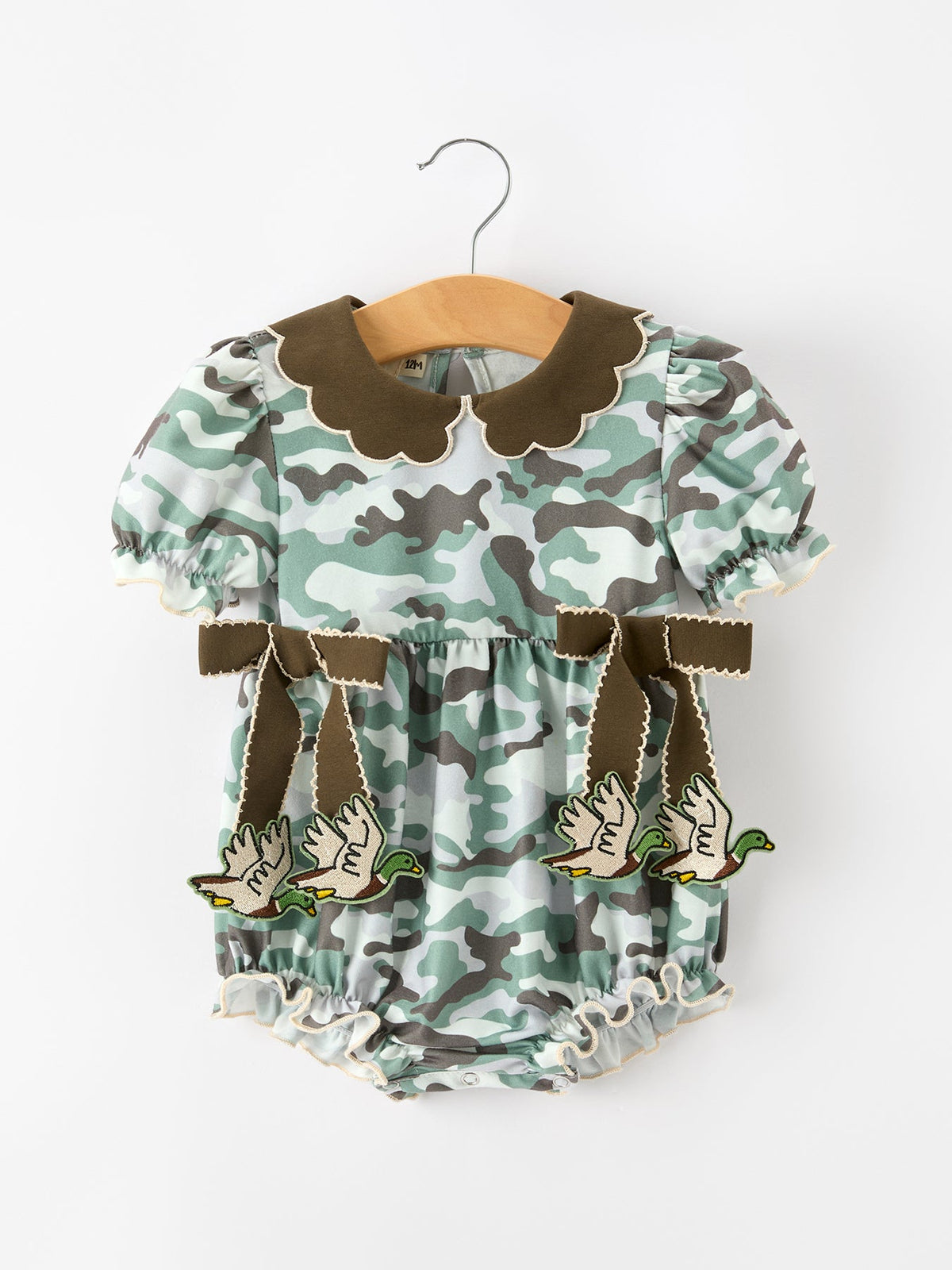 Rylee Faith Designs - Fall Camo Bow Girls Ruffle Bubble Romper