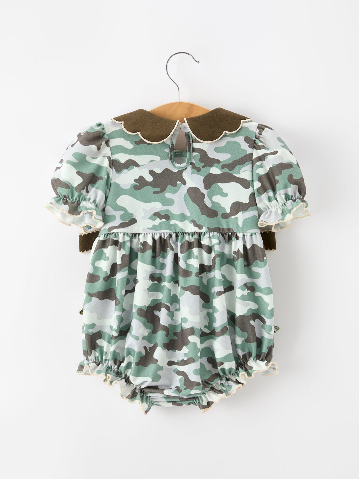 Rylee Faith Designs - Fall Camo Bow Girls Ruffle Bubble Romper - alternate view 2