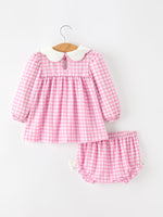 Rylee Faith Designs - Thanksgiving Halloween Pumpkin Embroidery Pink Plaid Girls Bloomer Set - alternate view 2
