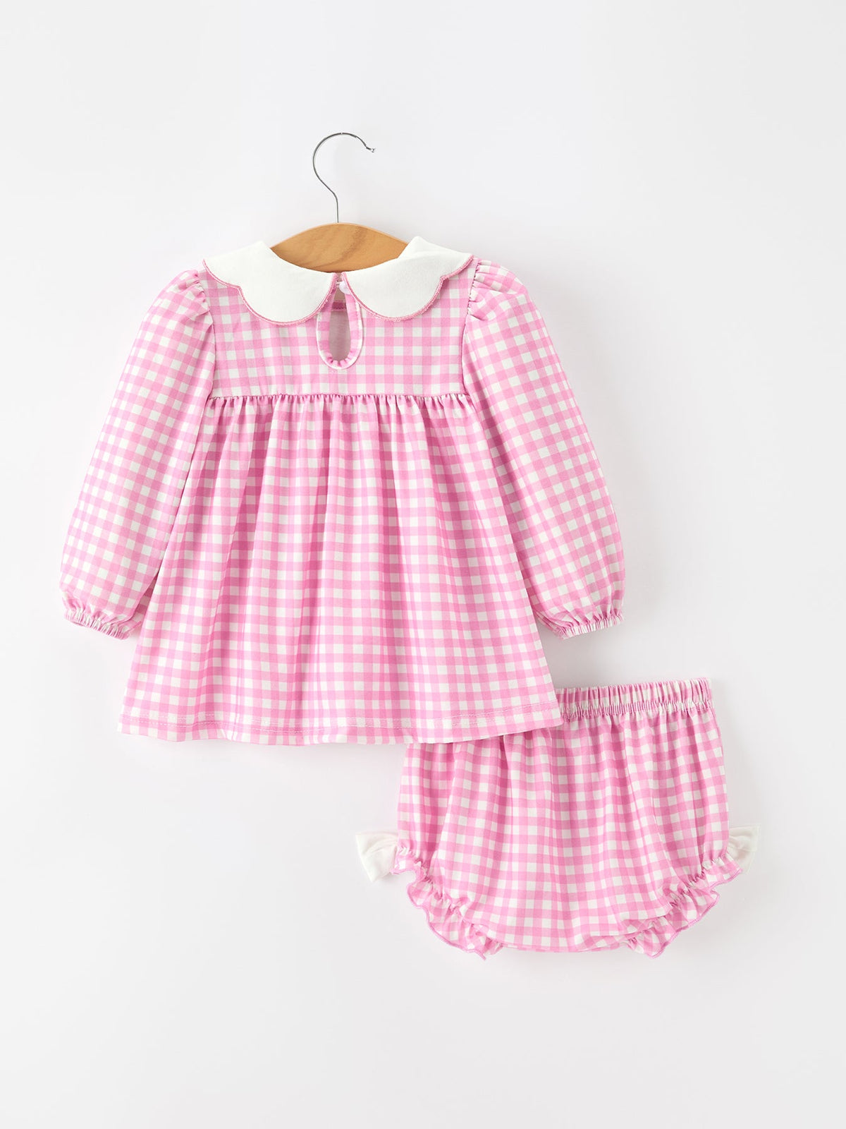 Rylee Faith Designs - Thanksgiving Halloween Pumpkin Embroidery Pink Plaid Girls Bloomer Set - alternate view 2